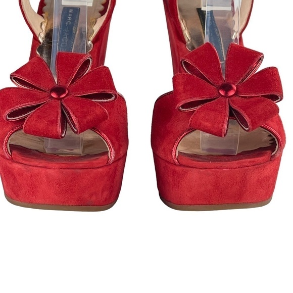 MARC JACOBS PEEP TOE FLOWER EMBELLISHED SUEDE WEDGE SANDAL HEELS - Picture 11 of 14